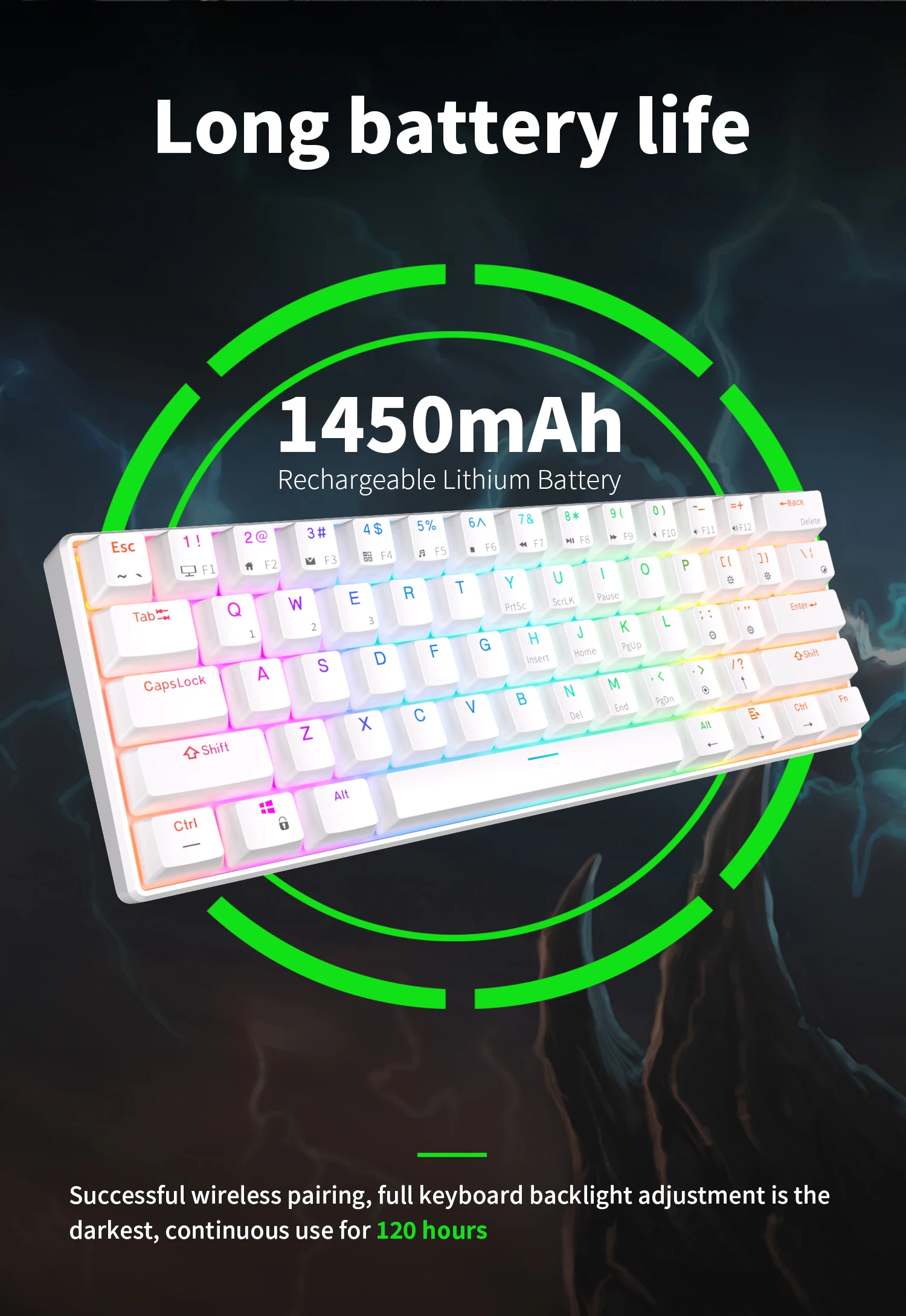 RK61 RK Royal Kludge Russian Gaming Keyboard Wireless Mechanical Keyboard 60% RGB Backlit 61 Keys Bluetooth/USB/2.4G Typewriter - view 5