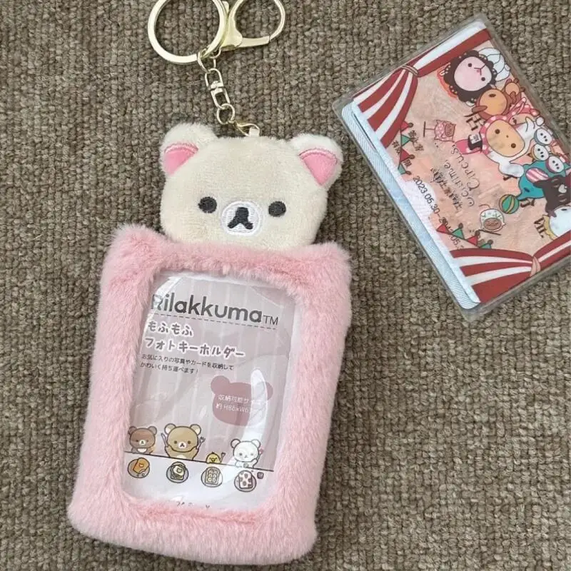 Rilakkuma الكرتون القطيفة بطاقة صغيرة حقيبة حافلة بطاقة شهادة مجموعة معلقة هدية مزخرفة المفاتيح شنق سلسلة هدية عيد ميلاد لفتاة #3
