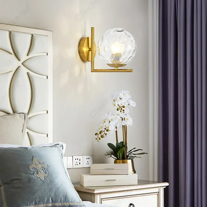 الحد الأدنى مصممة LED الزجاج عاكس الضوء E27 كروية الجدار مصباح غرفة نوم أباجورة داخلي غرفة المعيشة الممر الإضاءة