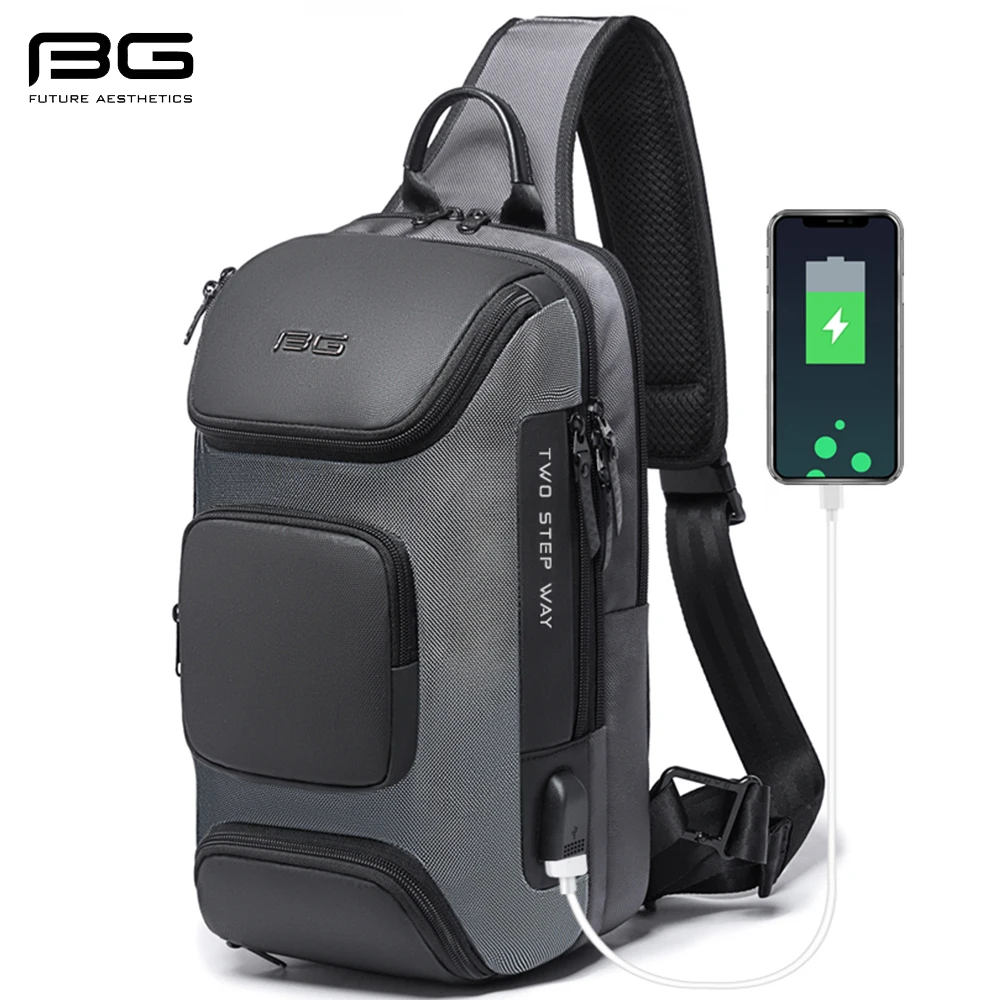 BANGE Multifunctional Men\'s Messenger shoulder Bags Short Trip Waterproof USB Charging Motorcycle Crossbody Chest Bag for Men