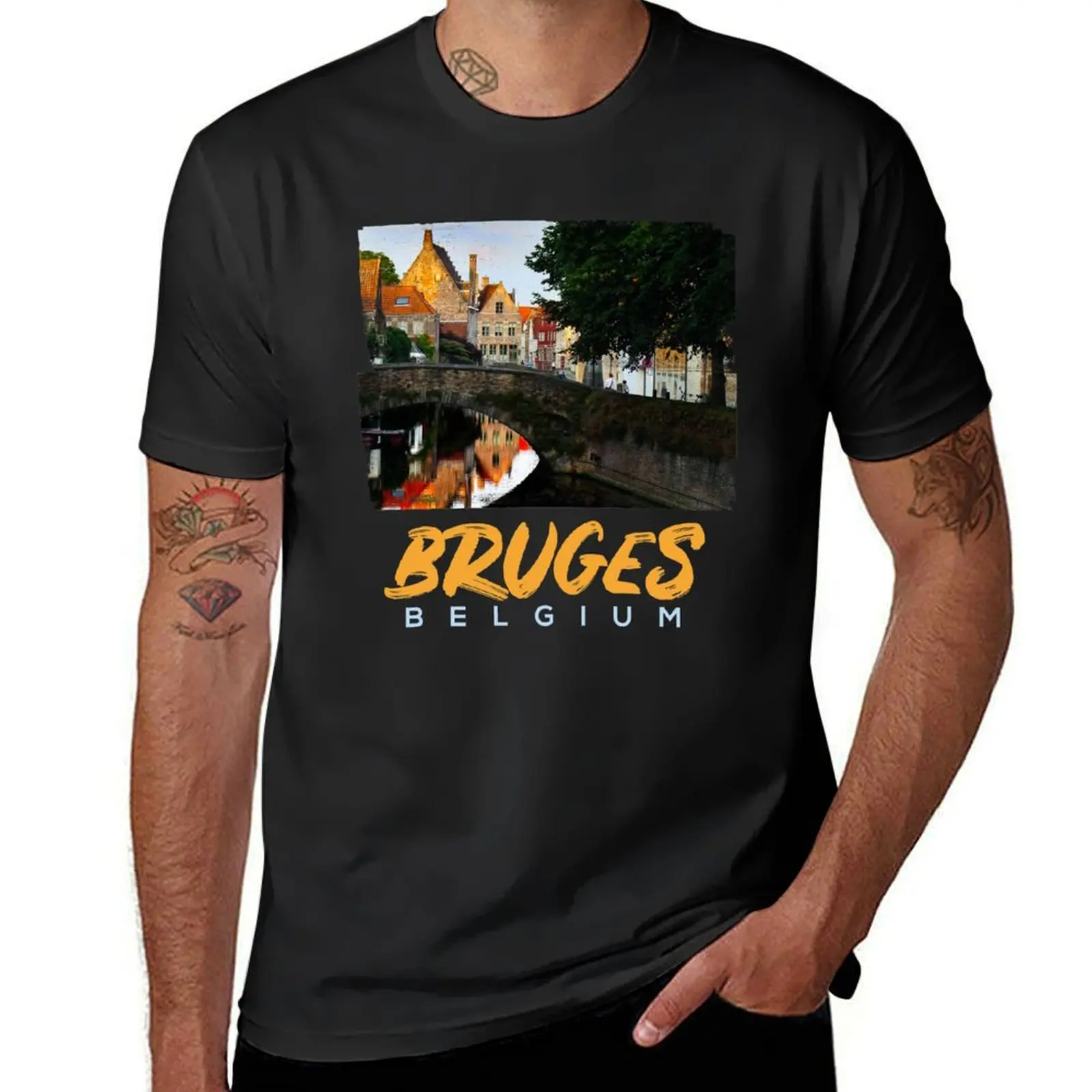 Picture from Bruges, Belgium T-Shirt kawaii clothes Short sleeve tee anime funnys plain white t shirts men