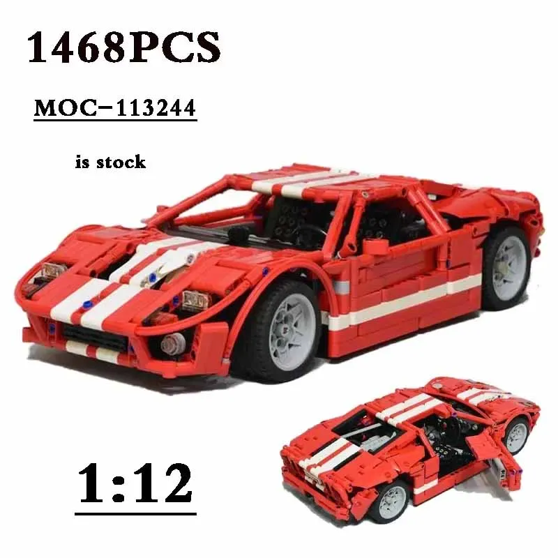MOC-113244 Classic GT Racing Car 1:12 Buildable Brick Model, 1468 High-Difficulty Assembly Pieces, Adult Toy Gift