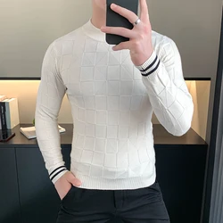 2024 Autumn Knitted Sweater for Men Long Sleeve Slim Fit Knitted Base Shirt Round Necked Casual Business Pullover Knitwear Tops