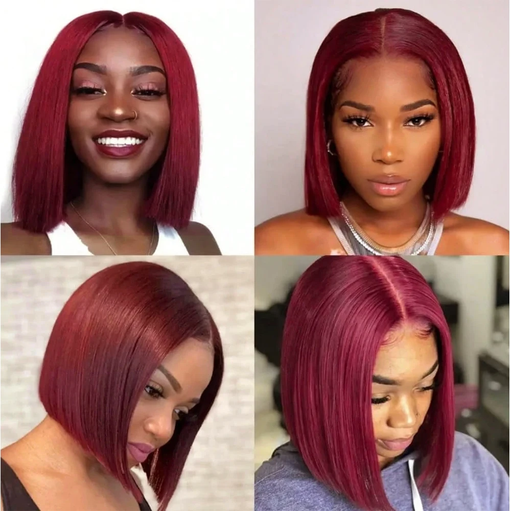 مزدوج تعادل 300% الكثافة مستقيم بوب الباروكات شعر الإنسان بورجوندي 99J الملونة 13x4 الدانتيل الباروكات الأمامية 2X6 5X5 خصلات الشعر المستعار الإنسان #5