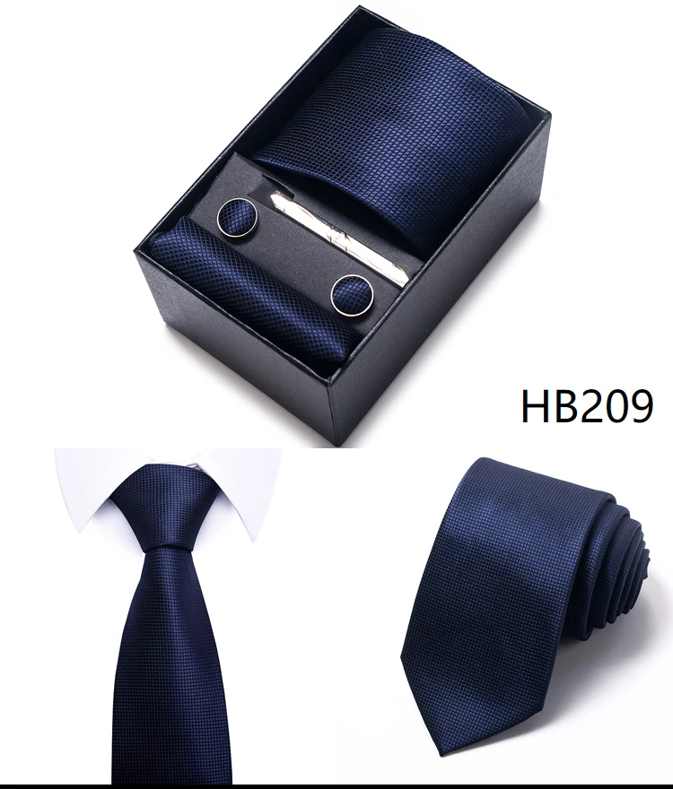 Krawatte Taschentuch Manschettenknopf Set für Männer Krawatte Urlaub Geschenkbox Blau Gold Anzug Zubehör Schlanke Hochzeit Gravatas – Detail 15