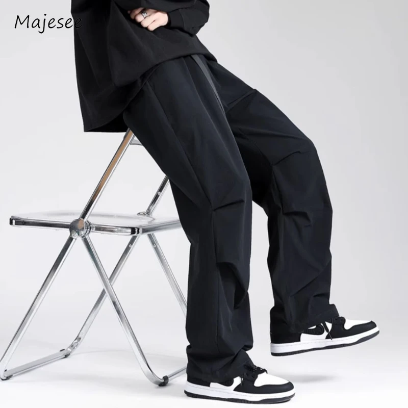 

Pleated Pants Men Sporty Simple Daily American Style Quick-dry Waterproof Leisure Cozy Chic Fashion Mops Trousers Track Techwear