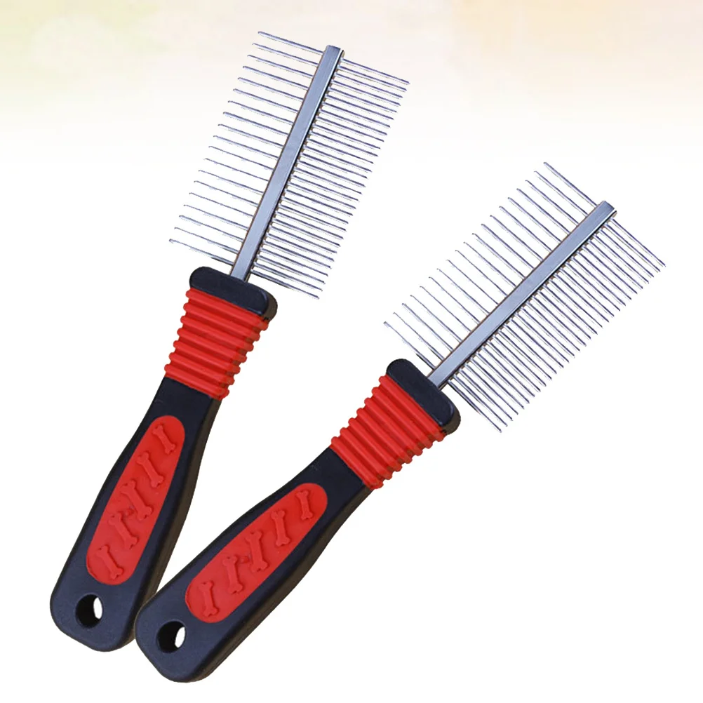 

2 Pcs Dog Accessories Beauty Comb Set Hair Stainless Steel Fine Tooth Double Row