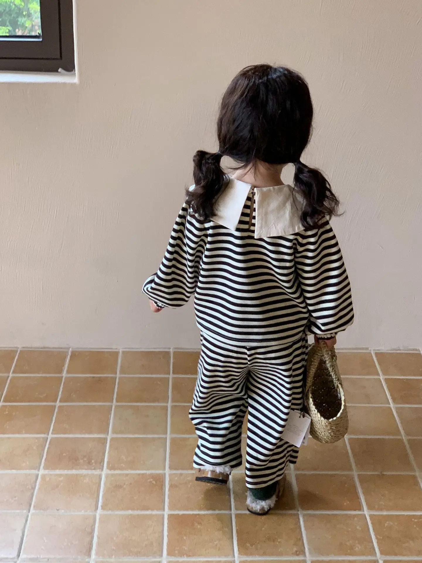 Children\'s Clothing Sets Big Lapel Striped Top and Wide-leg Pants 2pcs Sets Baby Girl Outfit Set Toddler Girl Clothes