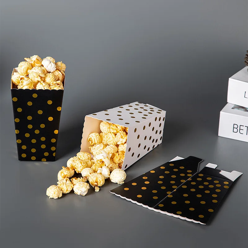 12 Stücke Schwarz und Weiß Gold Polka Dot Popcorn Box Geburtstag Geschenk Box Film Party Supplies Weihnachten Hochzeit Party Dekoration – Detail 1