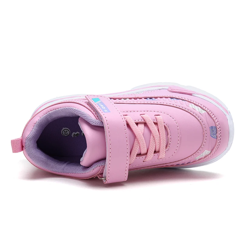 Zapatillas de plataforma de cuero para niños y niñas, zapatos ligeros para correr, Tenis deportivos para niñas, rosa y morado