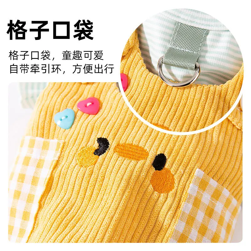 Cute Cartoon Plaid Pocket for Dogs in Autumn and Winter Small Animals Two Legs Suspenders Pants for Cats Warm Pet Dogs Clothes