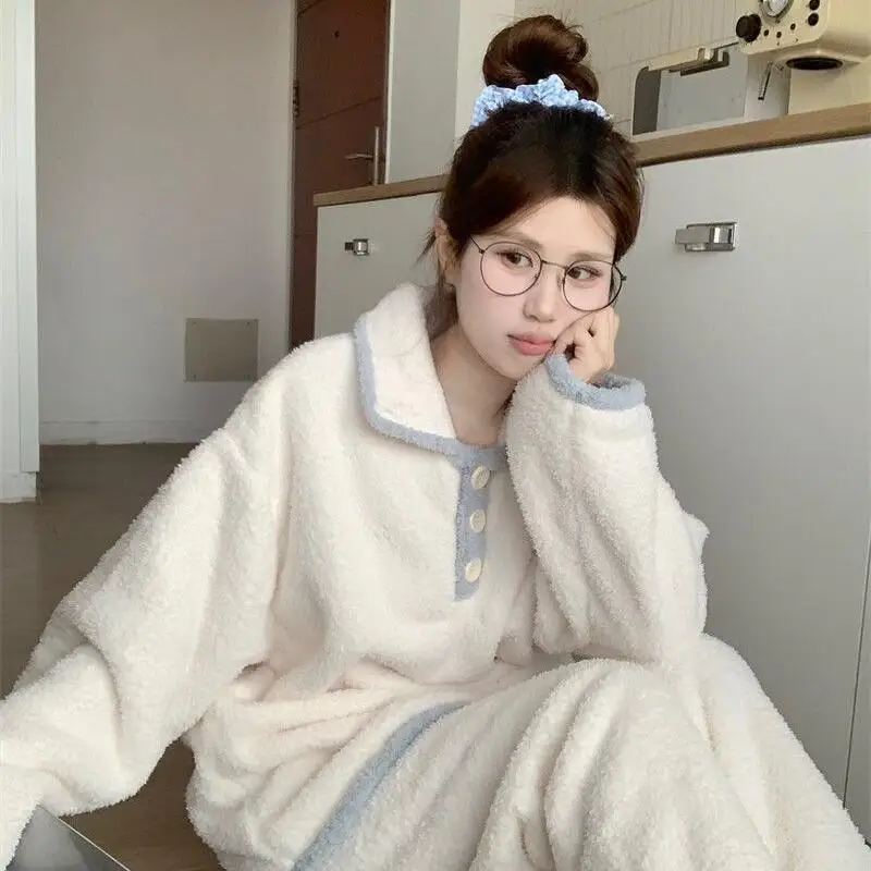 

Пижамы для девочек, кардиган с длинными рукавами и полуворсом, бархатный домашний комплект, домашняя одежда, одежда для сна, домашняя одежда, женская ночная рубашка, осень-зима