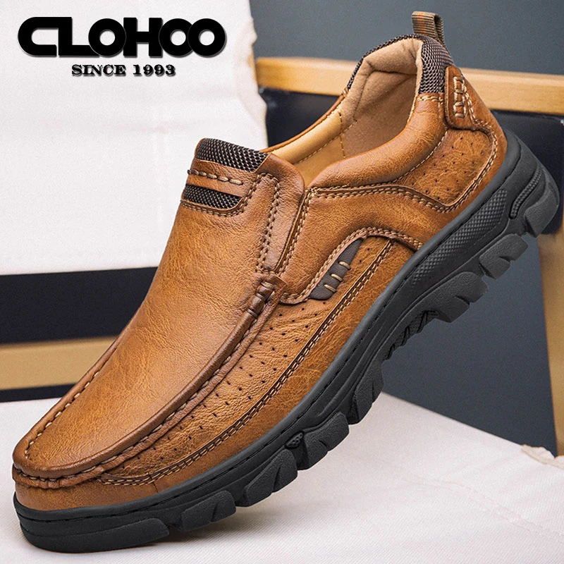 CLOHOO Handmade Shoes Breathable Casual Leather Loafers Classic Hand Stitched Men\'s Shoes