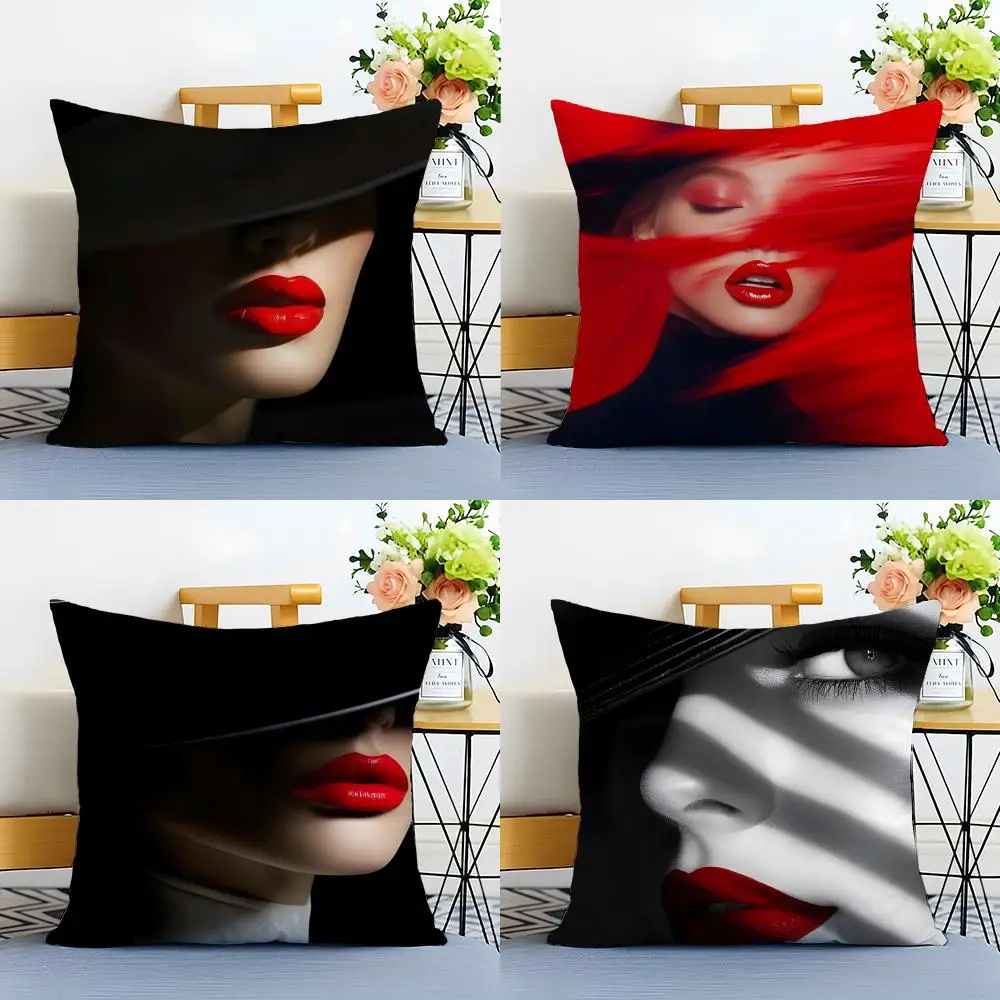 Stylish Glamorous Bold Sexy Red Lips Fashion Cushion Cover Washable Linen comfort Soft  for Sofa Bed Cozy Home Room Decor