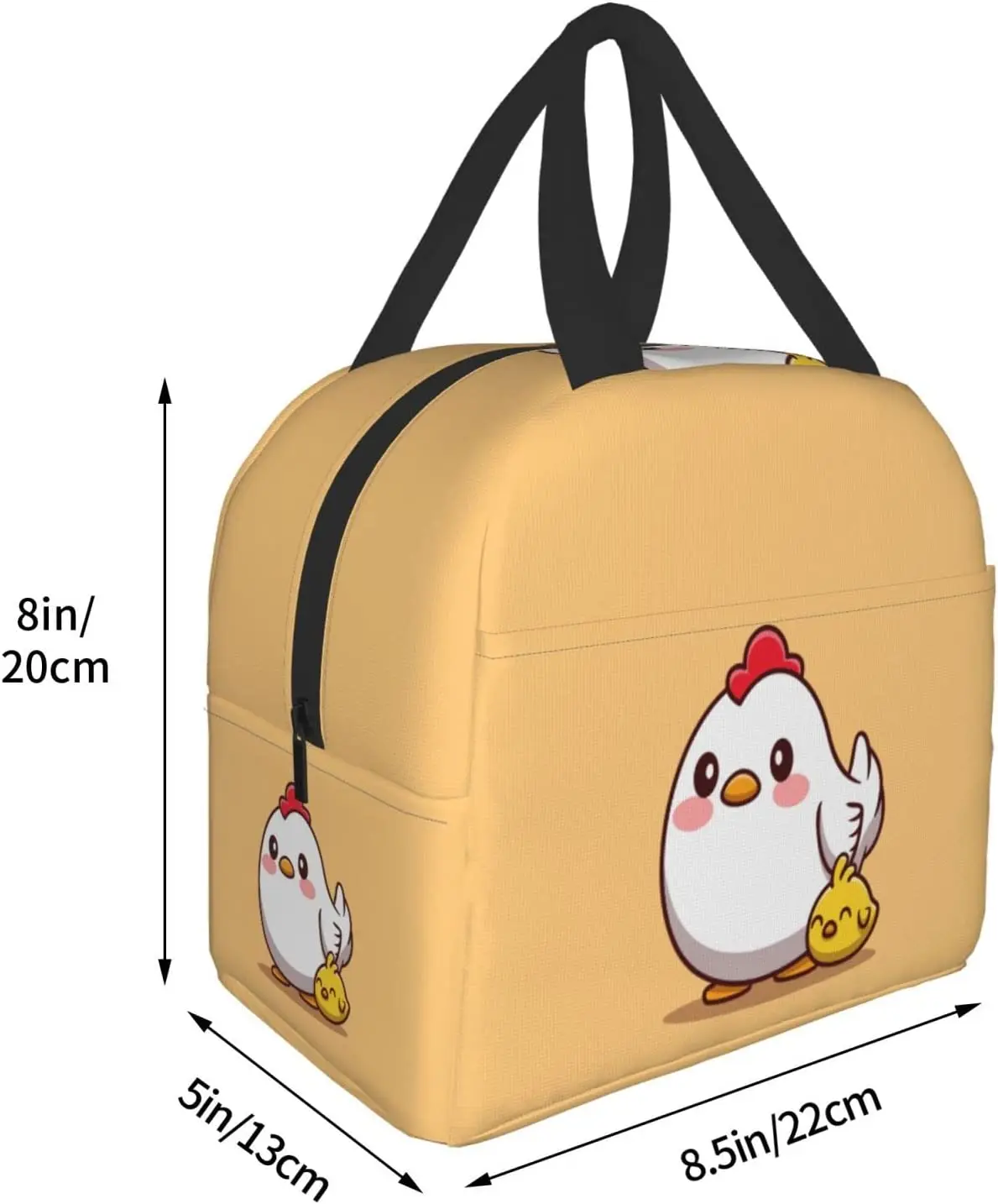 Kawaii Chicken Lunch Bento Bag Insulated Lunch Box Reusable Waterproof Lunch Bag with Front Pocket for School Office Picnic