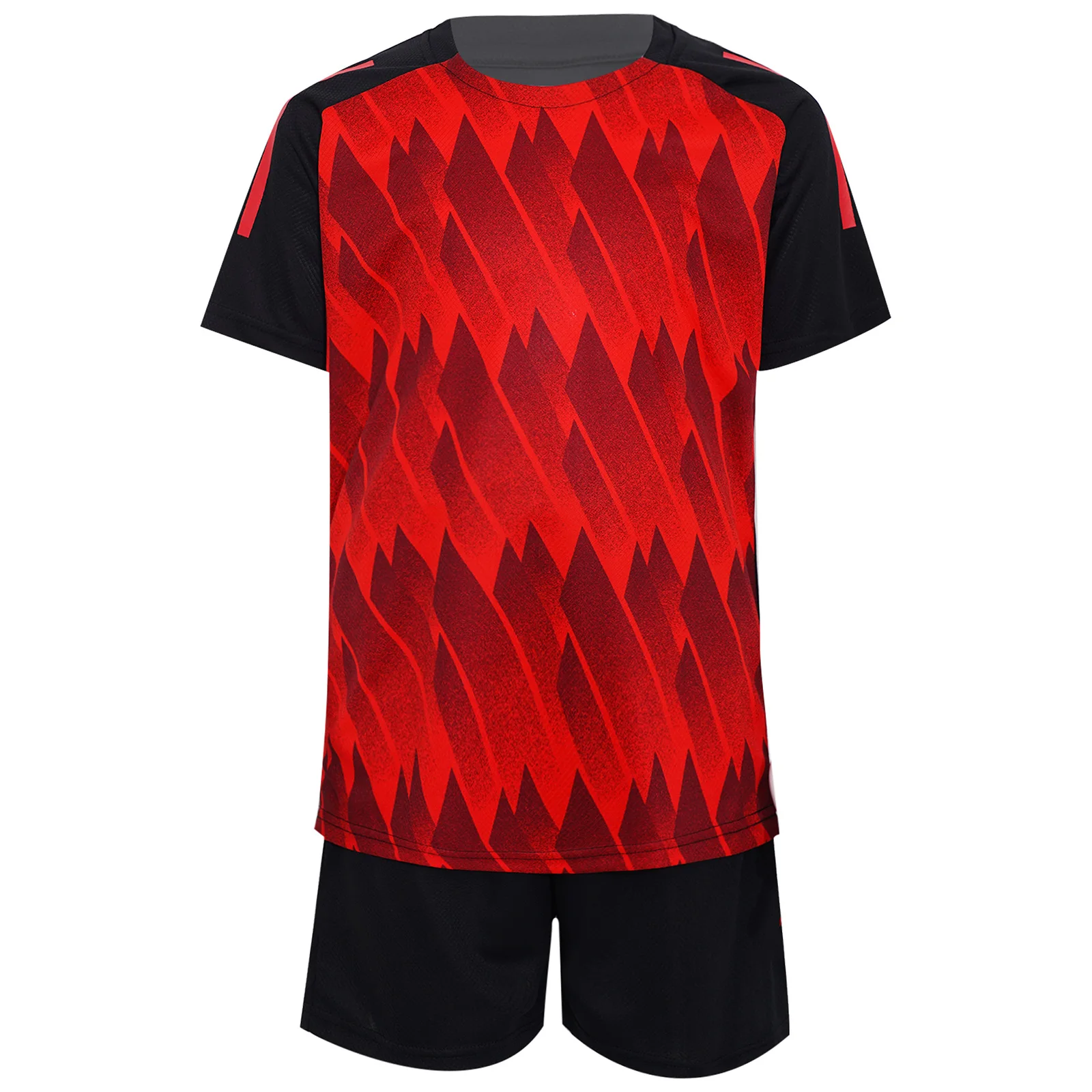 Kids Boys Geometric Print Athletic T-shirt Soccer Jersey with Drawstring Shorts Football Training Uniform Sports Set Tracksuit