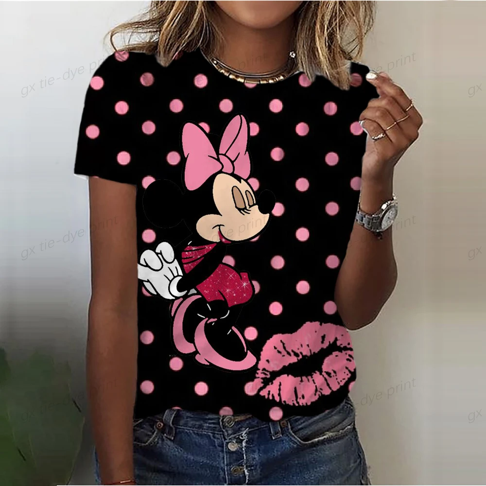 New Women's T-shirt Mickey Mouse T-shirt O-neck Loose Short sleeved Top Women's Fashion Top Harajuku Street Clothing