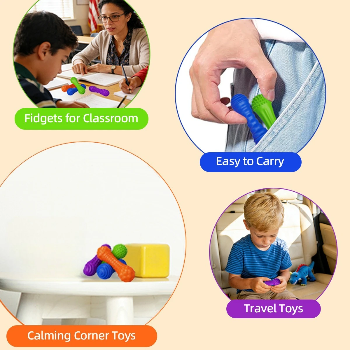 Spiky Sensory Hand Roller Fidget Toy Set Textured Grip Squeeze Roller for Kids Children, Random Color and Style