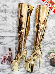 2023 novelty Exotic knee boots sexy fetish  20cm club pole dance 8 inches large size stripper boots Golden pink leopard print