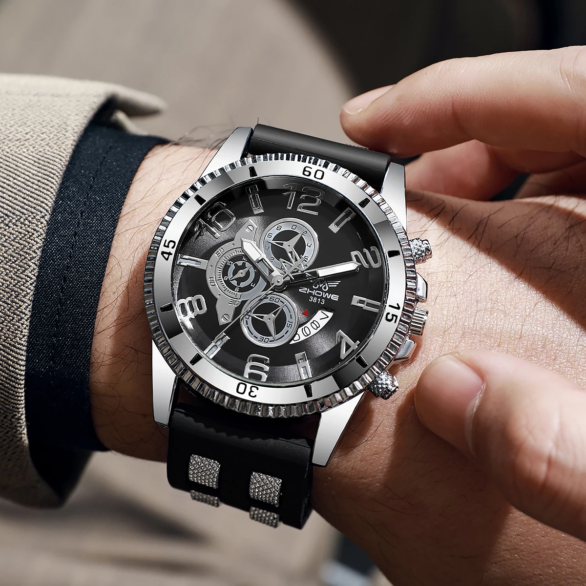 

Спортивные часы-хронограф для мужчин | Силиконовый ремешок | Скелетонизированный циферблат | Водонепроницаемые кварцевые наручные часы для активного отдыха и повседневного использования