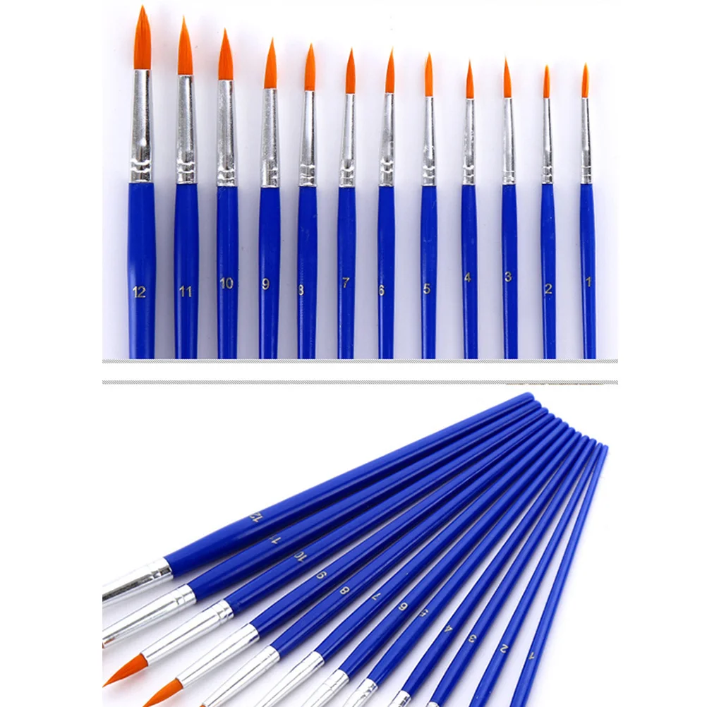 

12Pcs Professional Painting Pen Kit Blue Plastic Handle for Oil Watercolor Acrylic Gouache Art Supplies Beginners to Pros