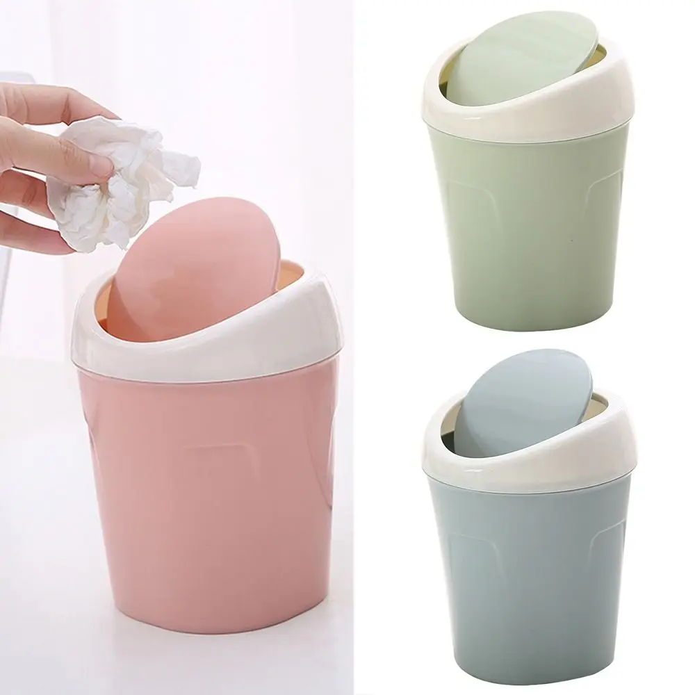 Mini Trash Can Creative Swing Cover Small Rubbish Can Plastic Storage Box Bedroom Bathroom Office Dorms