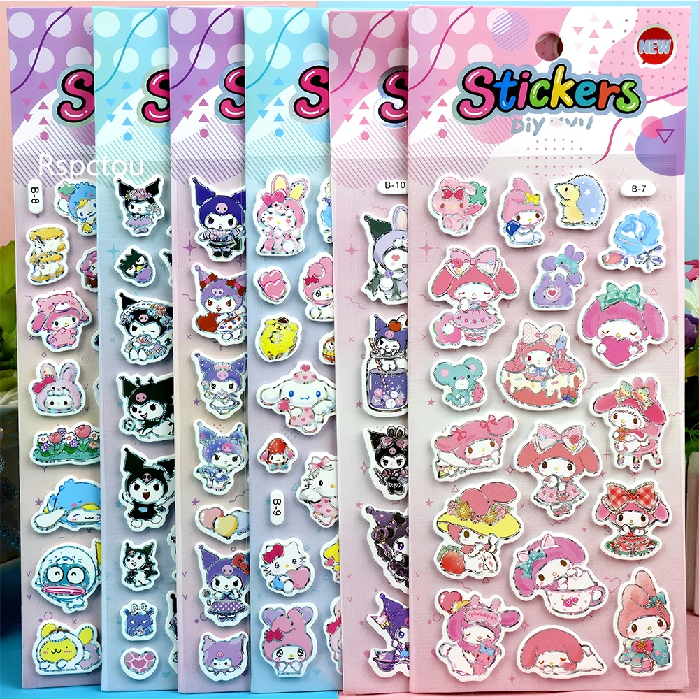 6 pièces mignon Kuromi mélodie Sanrio 3D bulle autocollants dessin animé récompense autocollant jouet bricolage réfrigérateur ordinateur portable téléphone décoration décalcomanies en gros