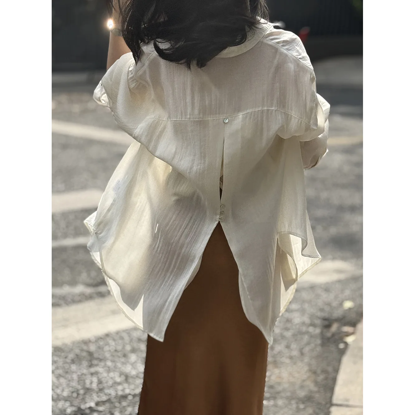 

French back split Tencel sun protection shirt for women's summer new thin style outer cover jacket