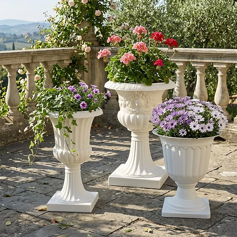 Large Roman Style round Plastic Flower Pot with Relief Design for Garden Outdoor Big Diameter European Style Flower Planter