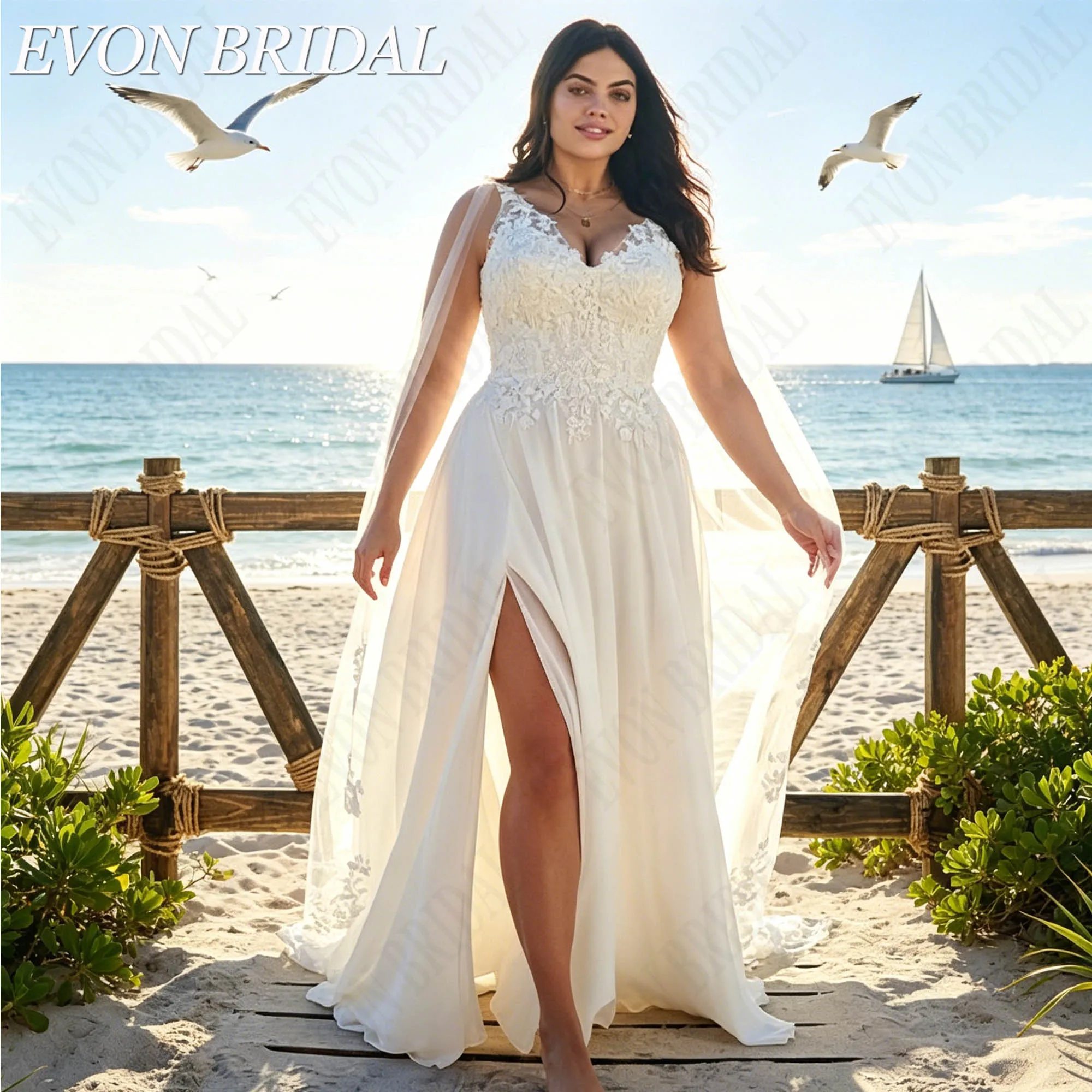 EVON BRIDAL Бохо иллюзия свадебное платье на тонких бретелях, кружевные аппликации, тюлевое свадебное платье с V-образным вырезом силуэт А-лайн, индивидуальное изготовление свадебного платья, мягкий тюль нежное кружево