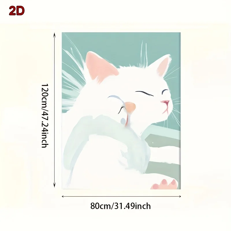 طباعة مسطحة ثنائية الأبعاد، طباعة فنية عتيقة بدون إطار من قطة كسولة - قطة بيضاء مريحة مع آذان وأنف وردية، تعبير مريح، مثالي للسرير #5