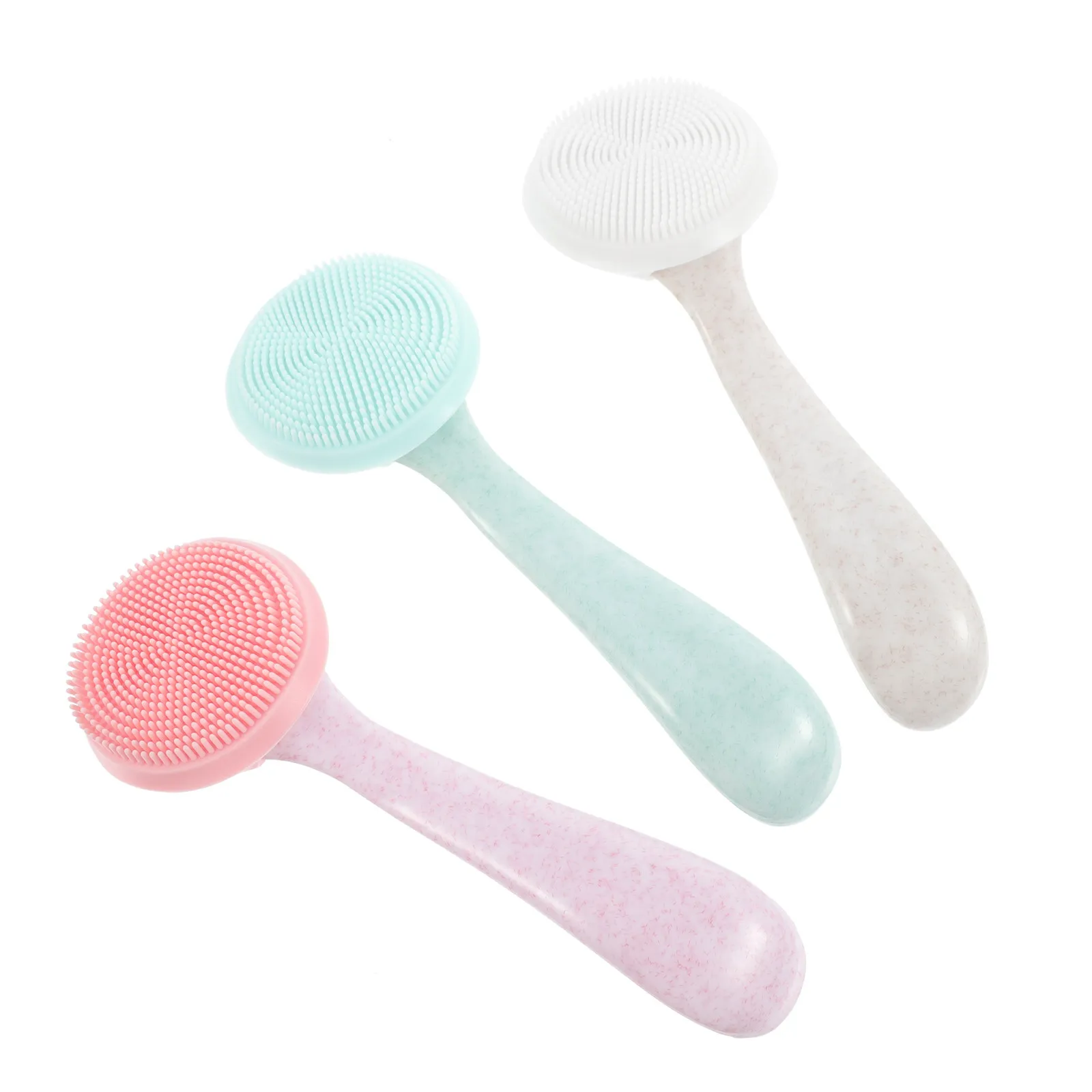 

3Pcs Silicone Face Cleansing Brush Set Food Grade Gentle Deep Cleaning Facial Scrubber for Daily Use Long Handle Face Massager