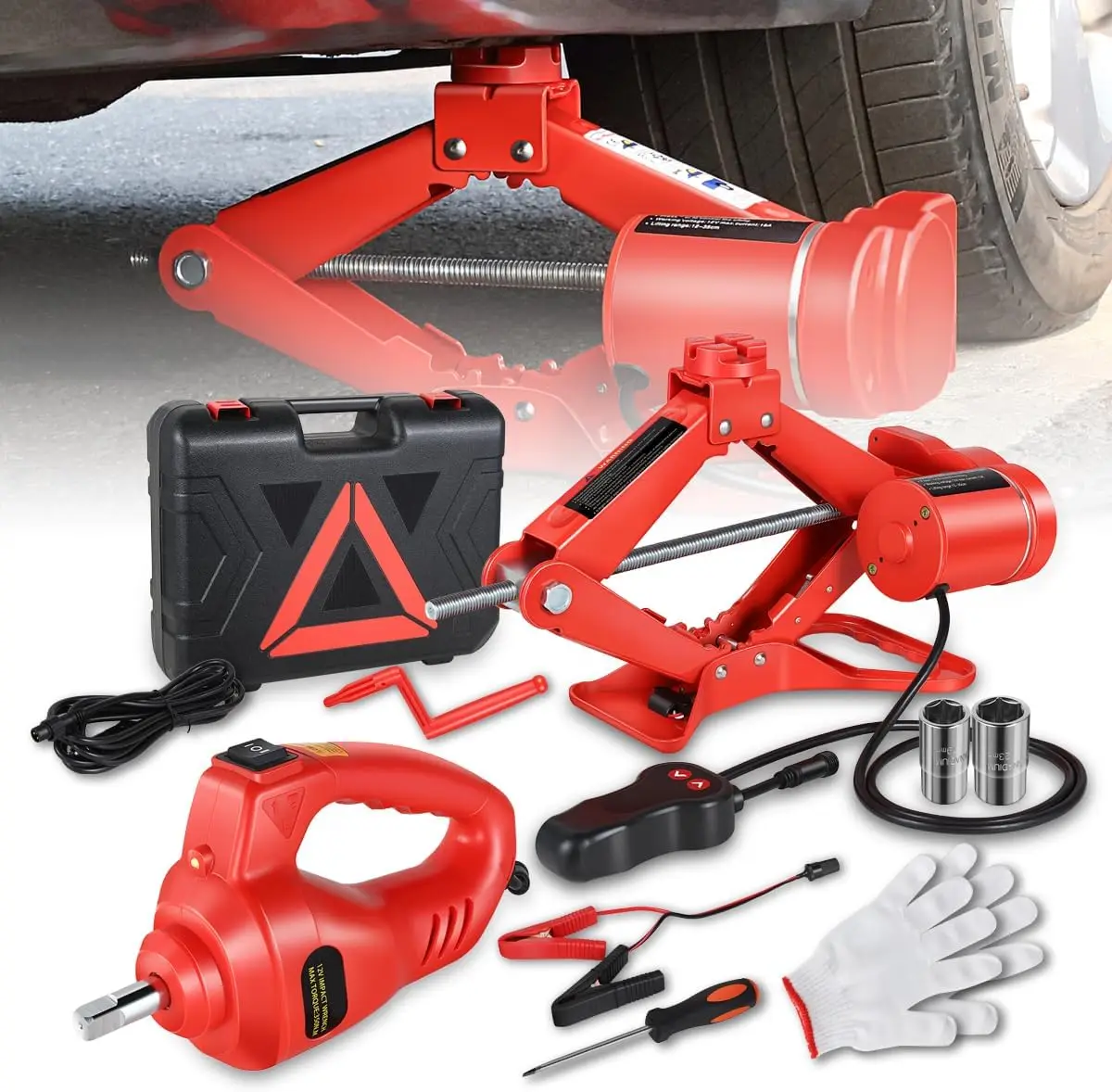 

Scissor Jacks for 3 Ton (6600lb) Tire Jack Repair Kit with Electric Car Jack & Wrench, Emergency Tire Changing Kit for Car SUV M
