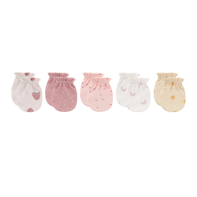 5 Pcs Newborn Gloves 0-6Months 100%Cotton Cute Breathable Mittens Soft Comfortable Baby Accessories