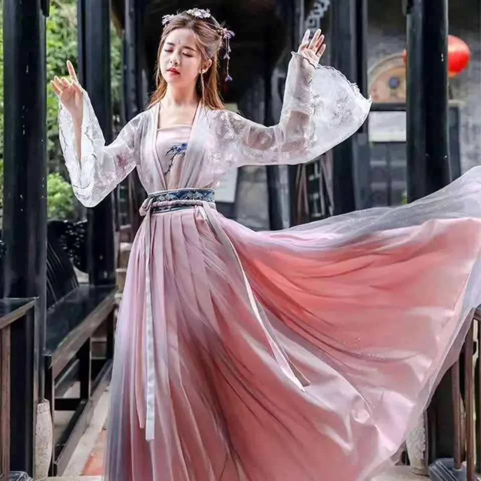 Flor chinesa tradicional hanfu para mulheres, vestido chinês antigo, linda fantasia de dança, vestimenta original da princesa Tang, hanfu