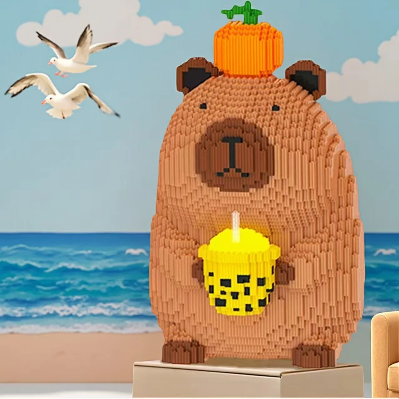 감귤 밀크티 카피바라 3D 퍼즐 블록 3854개, 홈 장식, 파티 장식, 장식용 피규어, 수공예품