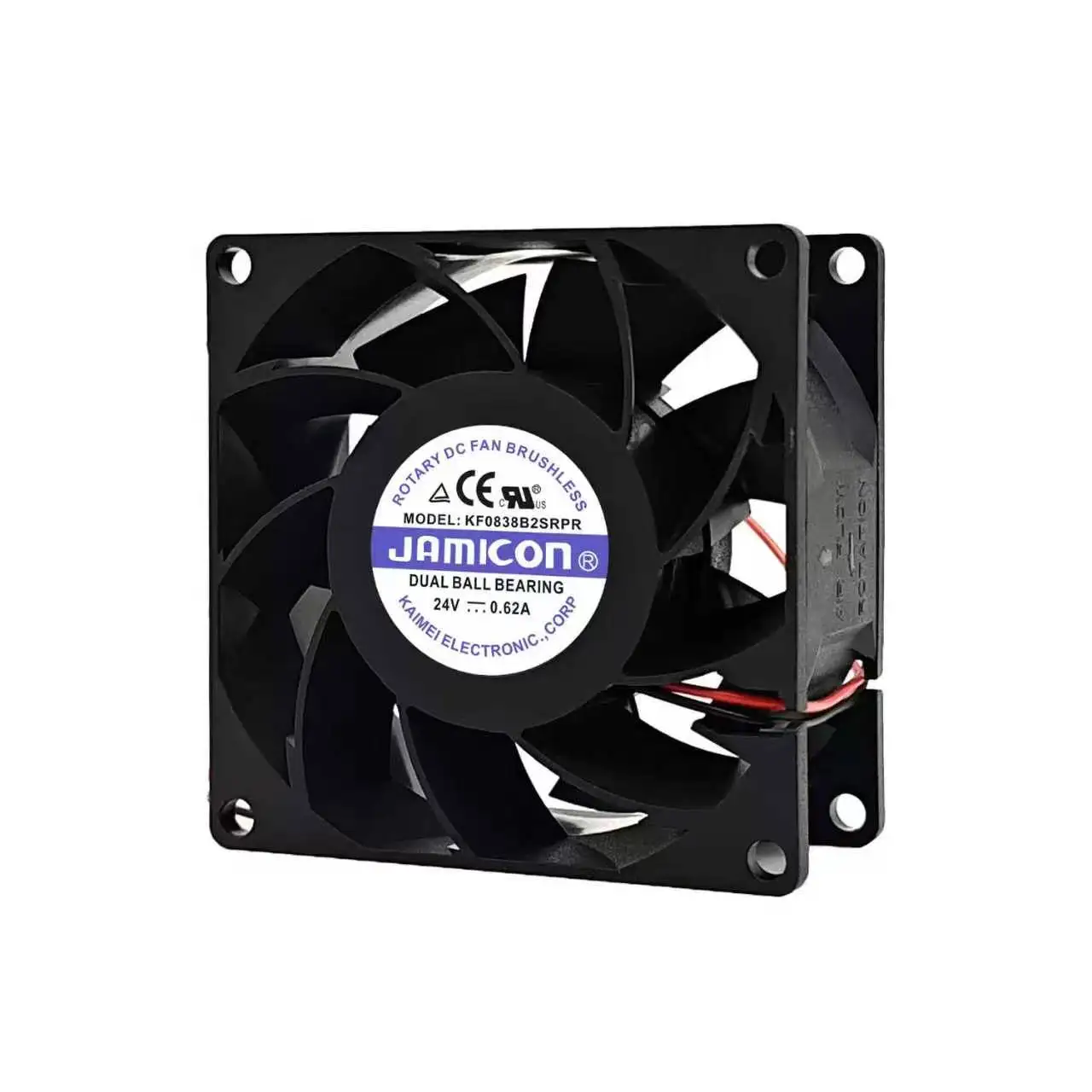 For JAMICON KF0838B2SRPR DC 24V 0.62A 8038 Dual Ball Bearing 2-Wire High Speed Server Industrial Axial Cooling Fan CE CURus