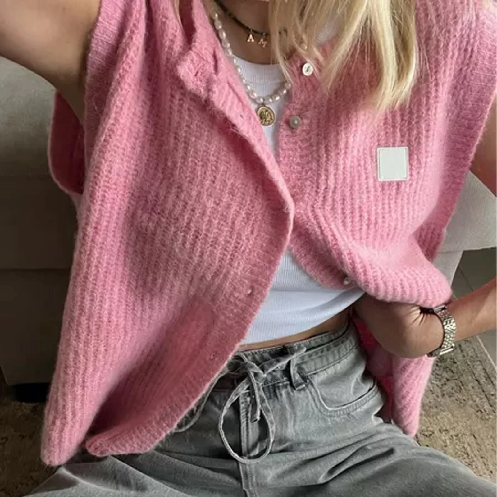 

Women Y2K Cute Knitted Tank Tops Casual Summer Solid Color Button Front Basic Vest Sleeveless Shirt 2000s Aesthetic Clothes