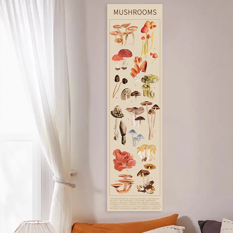 Mushroom Tapestry medicinal Mushroom Wall Hanging Vertical Tapestry Illustrative Reference Chart Tapestry Wall Hanging for Room