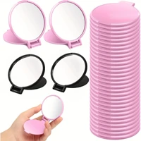 20/50pcs Mini espejos de maquillaje plegables portátiles de color rosa y negro - Espejo de aseo diario de viaje para mujer, marco de plástico duradero