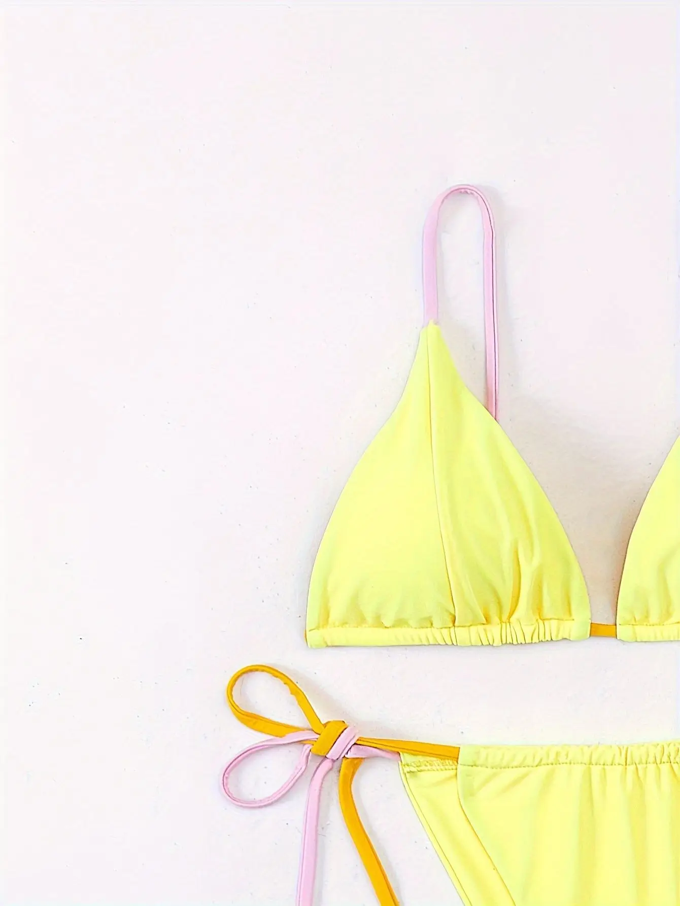 sexy yellow patchwork bikinis sets two pieces thong halter tie swimsuits bathing suit swimwear swimming suit biquini tankini