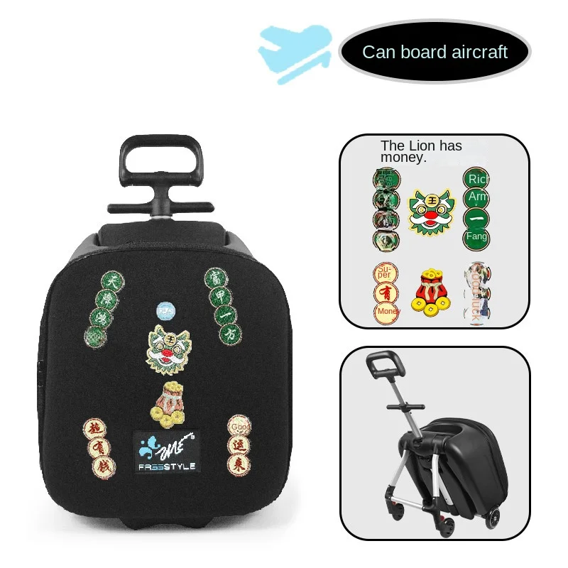 Cartoon Child Suitcase Trip Cabin Multifunctional Extension with Guardrail Lazy Carry On Luggage Removable for Baby Trolley Bag