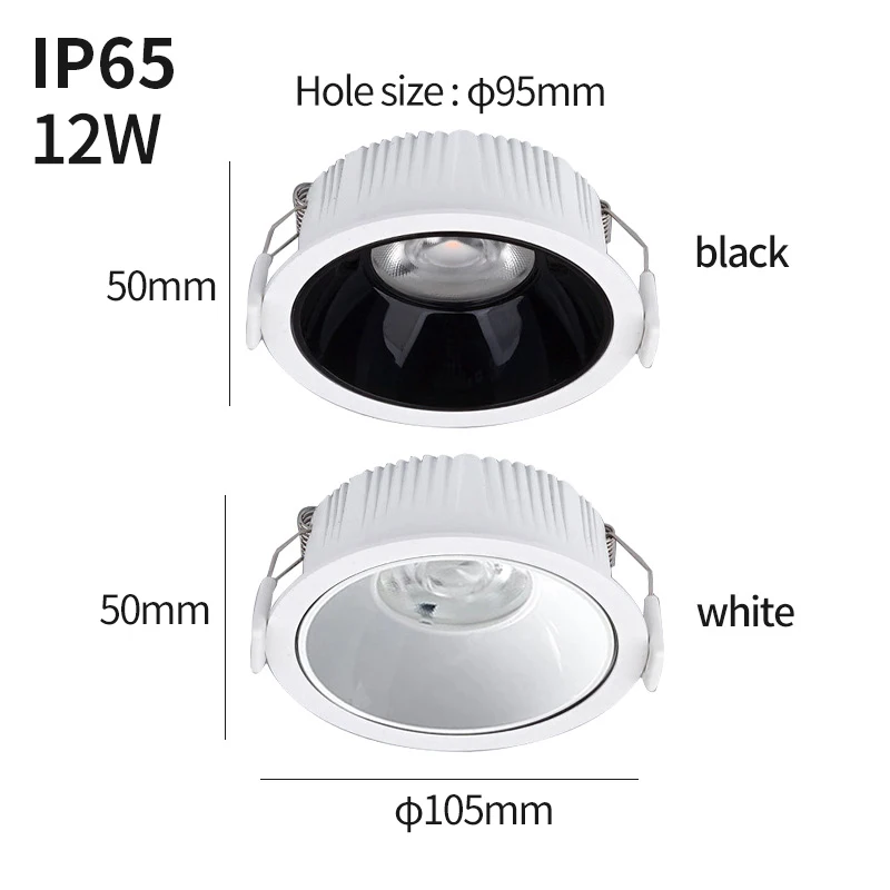 Downlight LED à prova d'água para banheiro, local ao ar livre, à prova de poeira e umidade, banheiro e cozinha, IP65, 12V, 12W