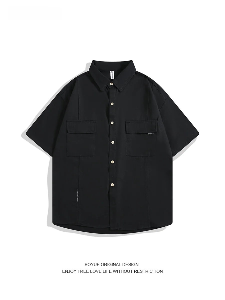 

Boyue Men's ort Sve irt Pure Cotton Button up Casual Sle Student Faion Summer Clothing Loose Fit Youth Trend