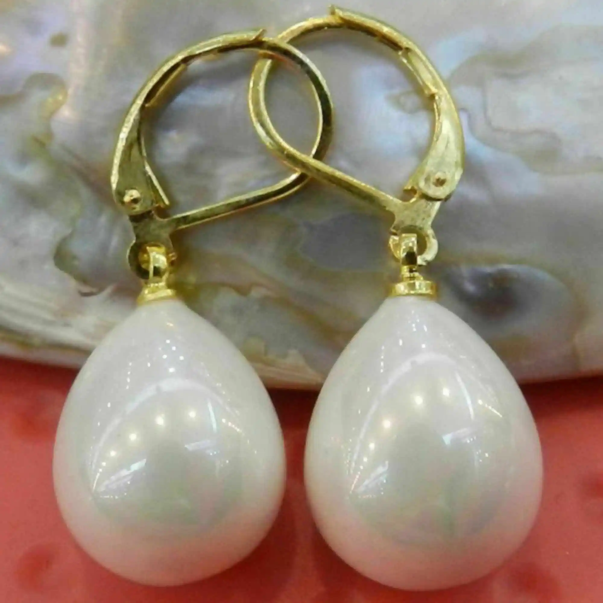 

12x16mm Natural white South sea shell pearl 14K gold earrings Holiday gifts Jewelry Aquaculture CARNIVAL Thanksgiving