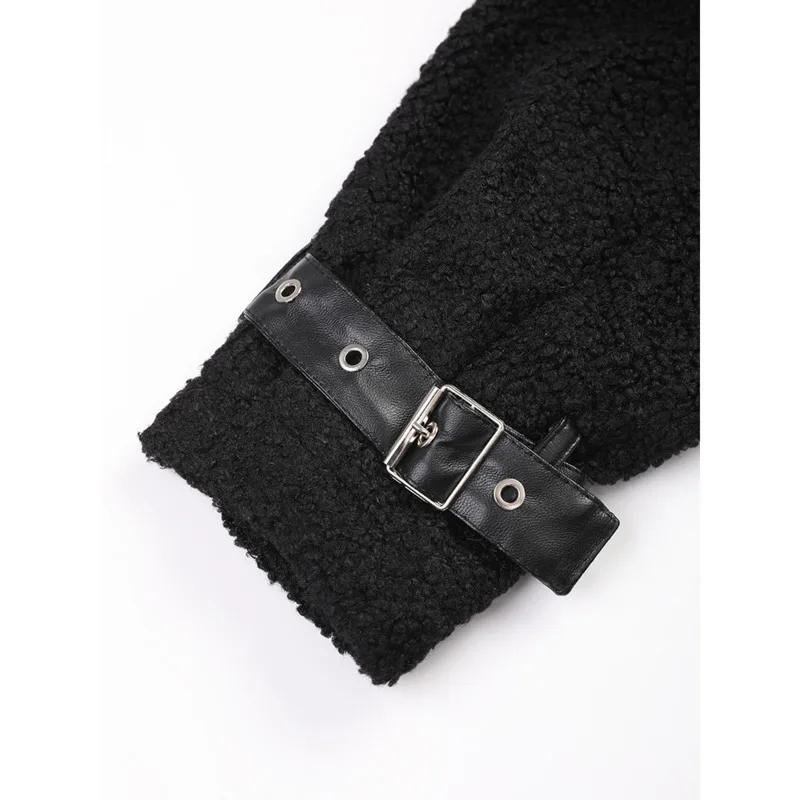 [Vibe] manteau en laine d'agneau noir grande taille Trench épais femmes nouveau col montant à manches longues coupe-vent mode automne hiver 2025