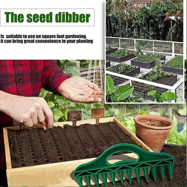 Plantador de Sementes de 12 Furos para Canteiros Elevados e Vasos - Ferramenta de Jardinagem com Espaçamento Fixo e Controle Manual da Profundidade (Sólido 190g)