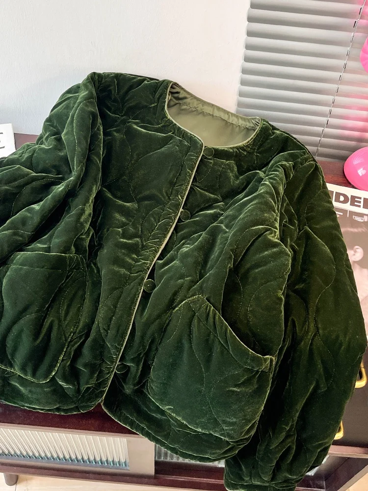 الرجعية المخملية أسفل القطن Jaet المرأة فضفاضة تناسب Thiened جولة Ne الدفء معطف خارجي طويل Sve طول منتظم #2
