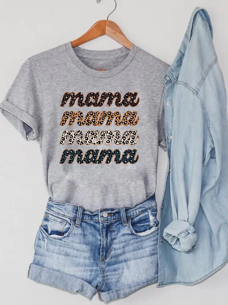 Printing Short Sleeve Graphic T-shirts Clothing Print Leopard Letter Mom Mama Trend Summer Fashion Women Tshirt Top Tee