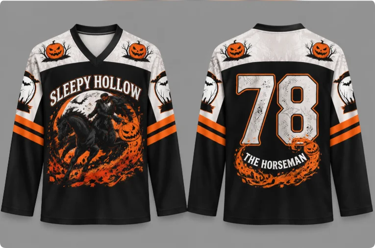 Halloween  Sleepy Hollow Headless Horseman Print Long Sleeve V-neck Shirt Men Women Horror Party Costume Streetwear